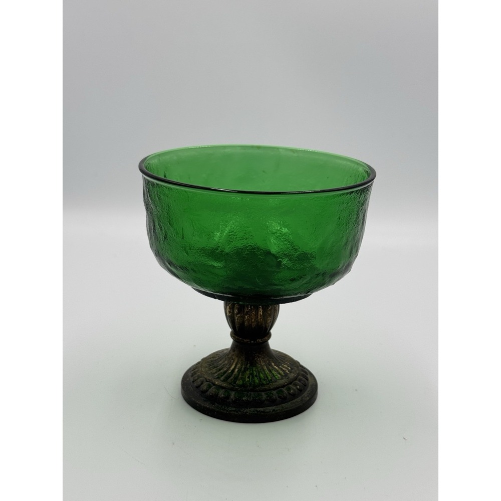 Vintage Green Metal Footed Compote Dish